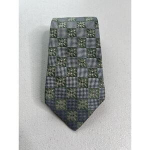 Petersborough Row Bloomingdale's Blue and Green Geometric Pattern 100% Silk Tie